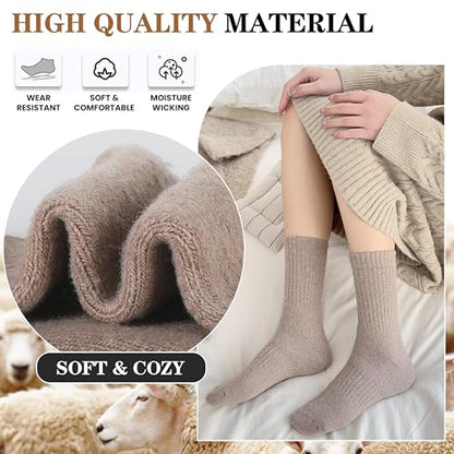 MOGGEI 5 Pairs Womens Merino Wool Socks Hiking Warm Winter Thick Thermal Crew Cozy Cabin Ladies Gift Comfy Boot Work Socks - color: Khaki/Coffee/Gray/Blue