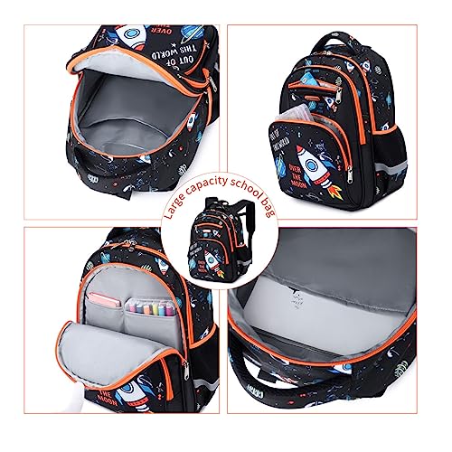 Cusangel Backpack for Boys Girls School Bookbags,Kindergarten Elementary Middle School Lightweight Waterproof Multifunctional Large Capacity for Backpack (16 inch Space Fun Prints) - color: Black Space 16in