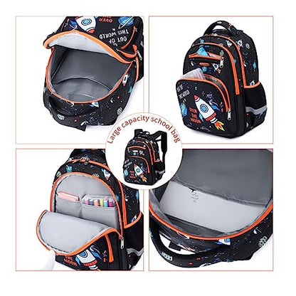 Cusangel Backpack for Boys Girls School Bookbags,Kindergarten Elementary Middle School Lightweight Waterproof Multifunctional Large Capacity for Backpack (16 inch Space Fun Prints) - color: Black Space 16in