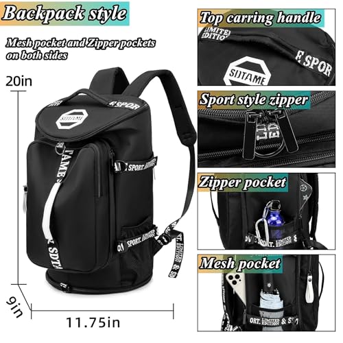 Gym Duffle Bag Backpack with Shoe Compartment,4 ways Travel Backpack for Women and Men,Multi-Functional Weekender bag with Waterproof Layer&Laptop Compartment for Fitness, Travel,Camping - color: Black