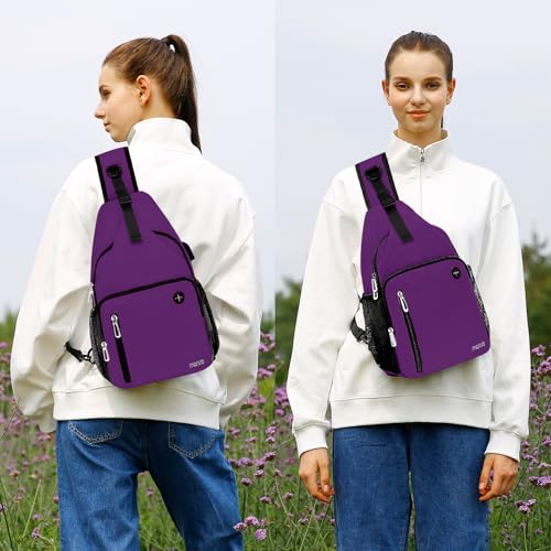 MOSISO Sling Backpack Bag, Crossbody Shoulder Bag Travel Hiking Daypack Chest Bag with Front Square Pocket&USB Charging Port - color: Plum