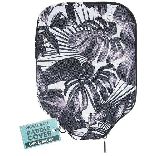 Palms-O-Aces Pickleball Paddle Cover | Canvas Padded Pickleball Paddles Sleeve with Zipper | Lightweight Protective Paddle Case for Standard Paddles | Paddle Cover Accessory - color: Black & White Palms, size: Standard - 11.5" x 8.5"