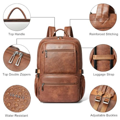 Shrrie 17 Inch Laptop Backpack Purse for Women with Giant Tumbler Holders | Vegan Leather Backpack with Large Water Bottle Pocket,Work Travel Business College Teacher Nurse,35L Large Capaity - color: Brown