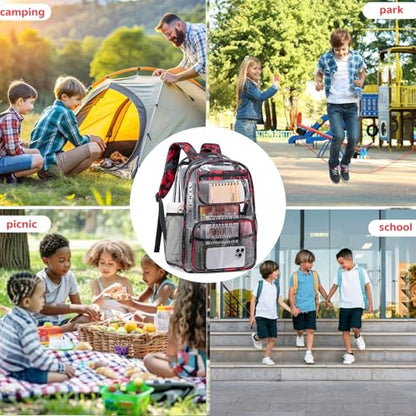Bluboon Clear Backpack Heavy Duty Kids Boys Clear Bookbag See Through Backpacks with Pencil Case for College Work (Transparent Red) - color: Transparent Red