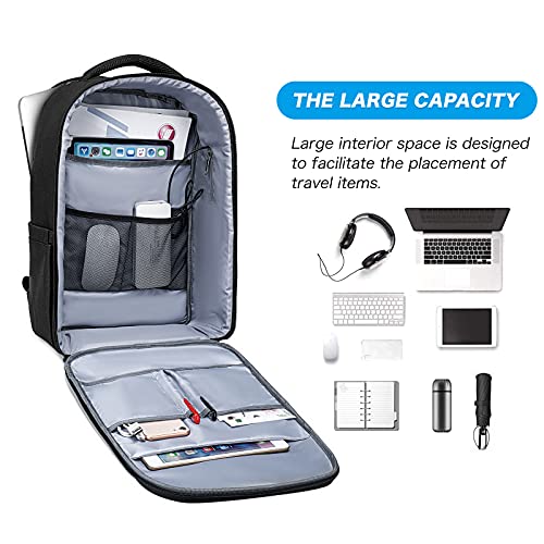 MOSISO 15.6-16 inch 35L Laptop Backpack with USB Charging Port for Women Men, Waterproof Hardshell Travel Business Computer Bag, Anti-Theft Daypack with Luggage Strap, Black - color: Black
