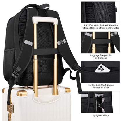 CAFELE Laptop Backpack 17.3 Inch Computer Backpack Daypack Water-Repellent Laptop Bag with USB Charging Port for Business/School/Travel/Women/Men (Black, 17.3 Inches) - color: Black