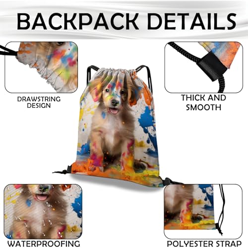 Drawstring Backpack Draw String Bag Waterproof for Sports Gym Beach Travel Cute Aesthetic Sackpack Men Women (13"×17")-Dog - color: S-5-dog