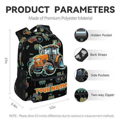 Custom Toddler Tractor Backpack - 17 Inch Kids Boys Construction Backpacks 6-8, Large Capacity Preschool Travel Book Bag for Primary School - color: Orange
