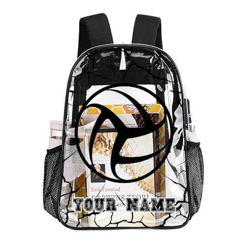 Custom Volleyball Clear Backpack Heavy Duty for Girls Kids Boys | Large Cool PVC Volleyball Theme Printing Transparent Backpacks for Schools Stadium Concerts Work - Clear/Black - color: Volleyball Clear Backpack 3 Black Custom