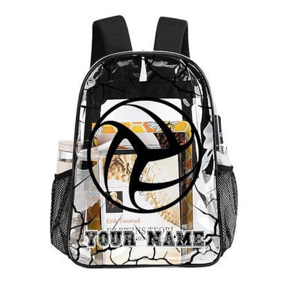 Custom Volleyball Clear Backpack Heavy Duty for Girls Kids Boys | Large Cool PVC Volleyball Theme Printing Transparent Backpacks for Schools Stadium Concerts Work - Clear/Black - color: Volleyball Clear Backpack 3 Black Custom