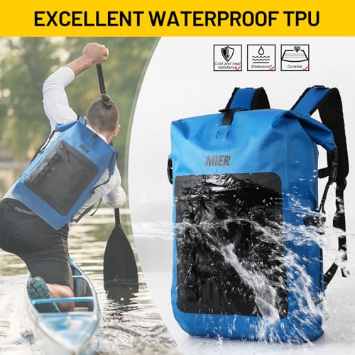 MIER Dry Bag Waterproof Backpack 30L Dry Sack Heavy Duty Roll-Top Closure for Kayaking, Beach, Boating, Swimming, Surfing - color: Blue