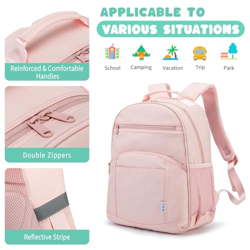 NOL Natural Organic Lifestyle Kids Backpack, School Backpacks for Teens Girls Boys, School Bookbag with Pencil Bag & Reflective Stripe for Elementary School - Pink - color: Pink