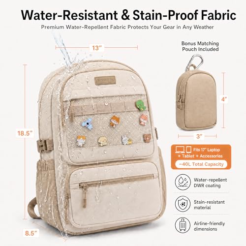 LOVEVOOK Commuter Laptop Backpack with Honeycomb Mesh Back & Ergonomic Padded Straps, 15.6" Water Resistant Travel Bag, Nurse Teacher Office Daily Commute with Accessory Pouch - color: Beige - Light Pink, size: 15.6 Inch