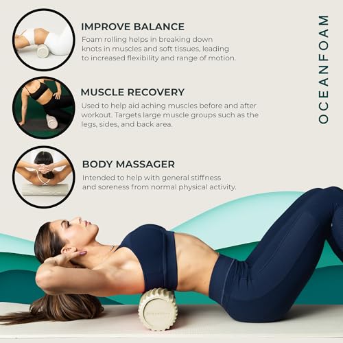 Oceanfoam Tidal Roller - Natural - Muscle Massage Foam Roller for Back Pain & Stretching - Firm and Ergonomic Wide Wave Textured - Yoga, Athletics, & Wellness - Full Size, 20" x 5" - color: Natural