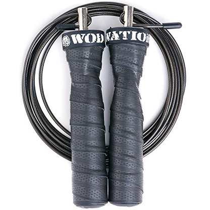 WOD Nation Attack Speed Jump Rope : Adjustable Jumping Ropes : Unique Two Cable Skipping Workout System : One Thick and One Light 11 Foot Cable : Perfect for Double Unders : Men and Women - color: Black