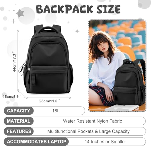 winspansy Small Backpack For School Girls Boys Aesthetic Lightweight Travel Daypack Simple Cute Backpack For Women Men College High School Bookbag Fit 14 Inch Laptop,Black - color: A1-black