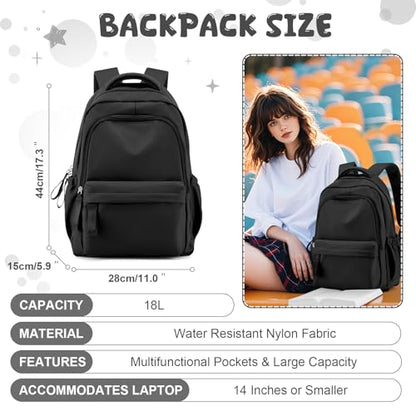 winspansy Small Backpack For School Girls Boys Aesthetic Lightweight Travel Daypack Simple Cute Backpack For Women Men College High School Bookbag Fit 14 Inch Laptop,Black - color: A1-black