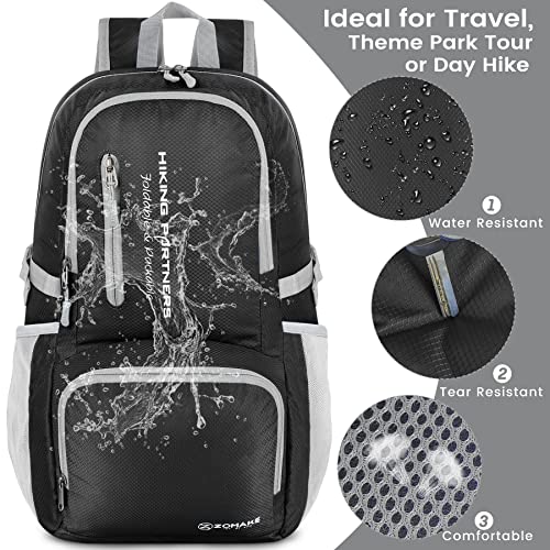 ZOMAKE Lightweight Packable Backpack, 35L Light Foldable Hiking Backpacks Water Resistant Collapsible Daypack for Travel(Black) - color: Black