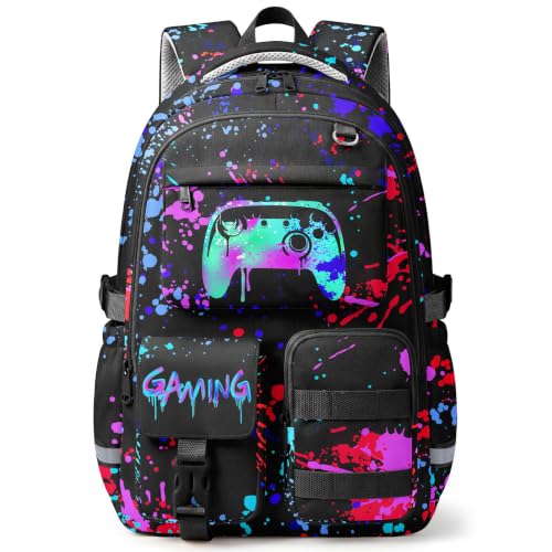 WOBAGMEN Cute Gaming Backpack for Teen Boys Girls, Large Capacity Multi-Pocket School Bag Fits 15.6" Laptop, Lightweight Durable Daypack for School and Travel (Gaming, M) - color: Gaming