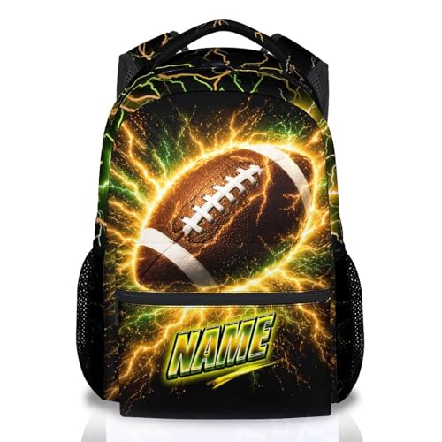 Backpack for Boys Kids Football Backpack with Personalized Name - 17 Inch Lightweight Sport Theme Bookbag for Elementary School Students - color: Brown