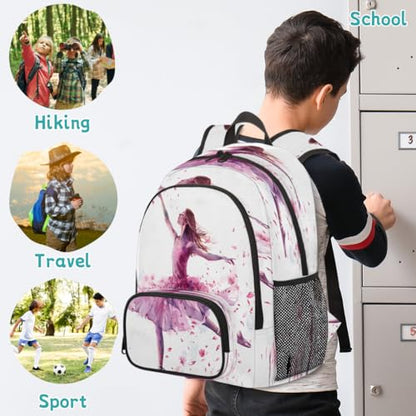 Ballet Dancer Laptop Backpack for Women Men, 18.3 Inch Travel Work Backpacks, Ballerina Theme Waterproof Computer Casual Daypack Nurse Teacher Bags - color: Multicolor 13