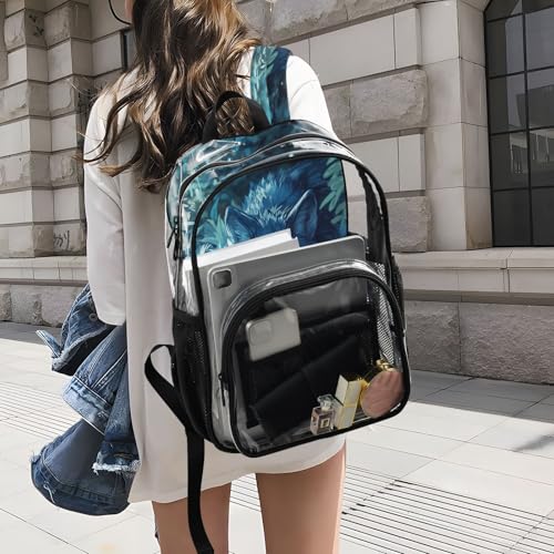 MCHIVER Wolf River Blue Clear Backpack Stadium Approved 10.6x5.1x15.7 Transparent Bag for Festival Concert Sport Events