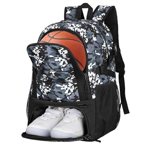 Goloni 40L Basketball Bag,Large Basketball Backpack with Ball Compartment & Shoe Compartment,Backpack for Soccer,Volleyball - color: Camo Gray