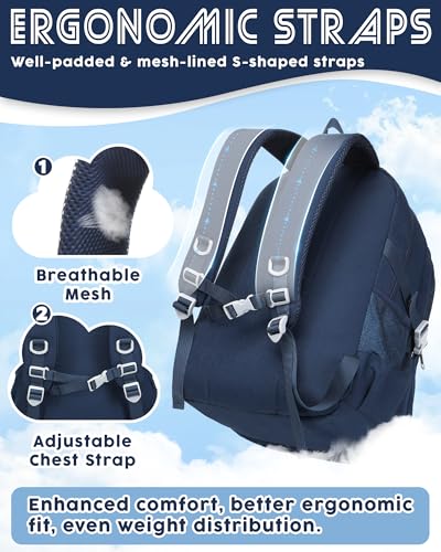 BLUEFAIRY Middle High School Backpack for Teen Boys Girls Large College Bookbag with Laptop Sleeve Back to School Book Bags Mochilas Escolares para Niños Niñas Adolescentes (Dark Blue, Solid) - color: Dark Blue