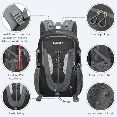 Hiking Backpack 30L Lightweight Travel Daypack Small Day Pack for Men Women Outdoor Camping Backpacking, Black - color: Black