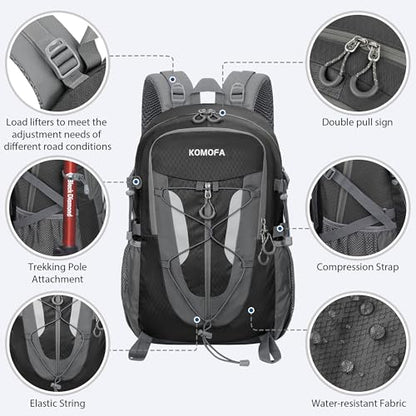 Hiking Backpack 30L Lightweight Travel Daypack Small Day Pack for Men Women Outdoor Camping Backpacking, Black - color: Black