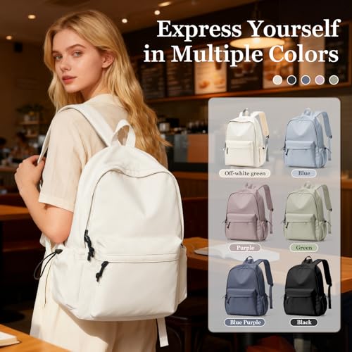White Bookbags For Teen Girls Boys Waterproof College Backpack Middle School bags Lightweight Travel Rucksack Casual Daypack Laptop Backpacks For Men Women - color: A5-beige