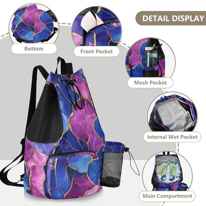 Mens Drawstring Bags Climbing Gym Bag With Water Bottle Pocket String Bookbag Waterproof Marble Royal Blue Hot Pink - color: Color 15