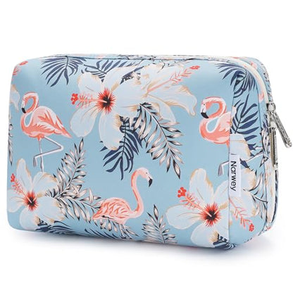 Narwey Cute Makeup Bag Travel Cosmetic Bag Organizer Toiletry Bag Make Up Bags with Compartments for Women Girls (Large, Aqua Flamingo) - color: BA-Aqua Flamingo, style: Large