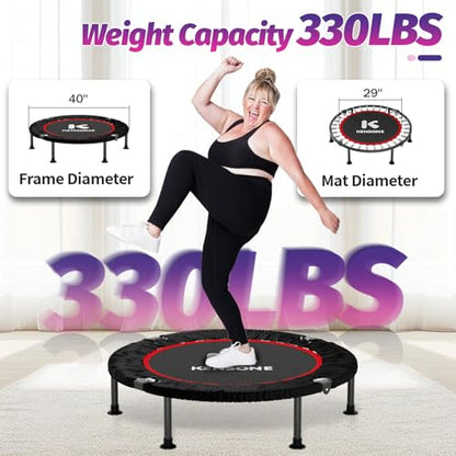K KENSONE 40" Mini Flodable Spring Rebounder Trampoline for Adults, Small Exercise Trampoline for Indoor Workout and Fitness, Purple Resistance Band Included, Max Load 330 LBS - size: 40"(Purple Resistance Band), style: Without Bar