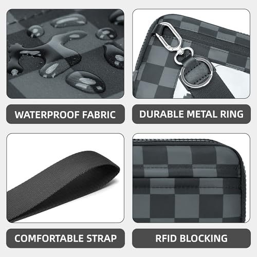 FODOKO Wristlet wallets for women Nylon Quilted Wallet with 4 Zippers,Travel Credit Card,Holder Cell Phone Organizer - color: Gray Black