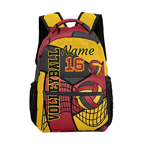 Custom Volleyball Red Yellow Black Waterproof Backpack Bookbag with Name for Birthday Holiday Gift - color: Backpack 11