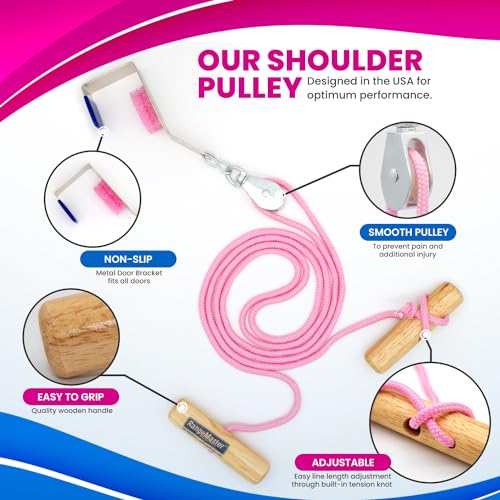 RangeMaster Econo Ranger Shoulder Pulley │ Physical Therapy Exercises │ Aids in Recovery and Rehabilitation │ Increases Mobility │ Wooden Handles for Comfort │ Metal Bracket Door Attachment (Pink) - color: Pink