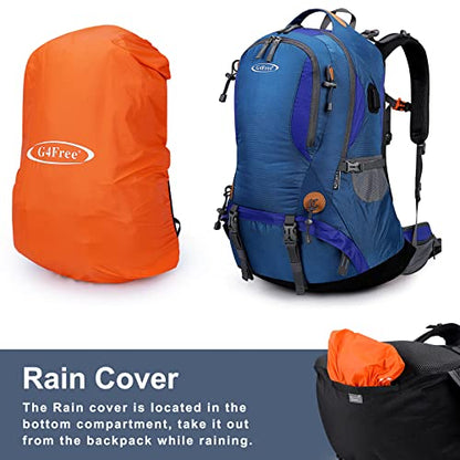 G4Free 50L Hiking Backpack Waterproof Daypack Outdoor Camping Climbing Backpack with Rain Cover for Men Women - color: Blue01