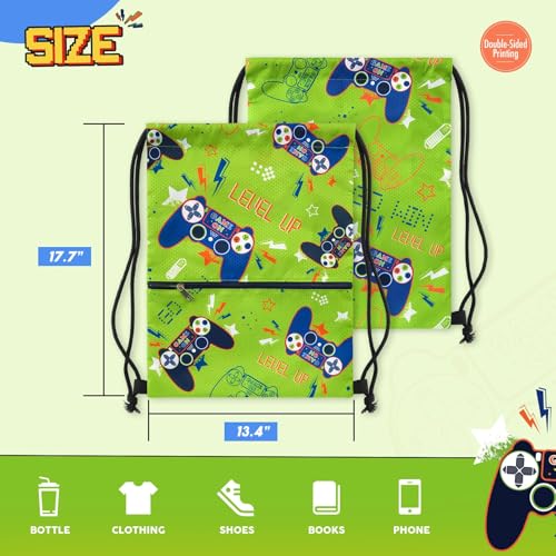 WAWASAM Kids Drawstring Backpack, Gym Swim Bag Cinch Bag for Girls Boys with Zipper Pocket - color: Game a