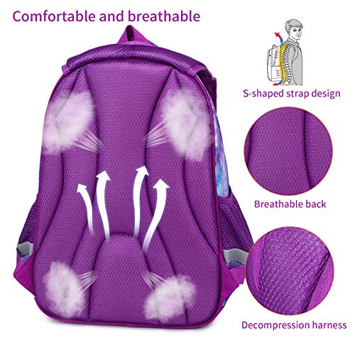 Cusangel Backpack for Girls Boys School Bookbags Kindergarten Elementary Lightweight Waterproof Multifunctional Large Capacity for Backpack (16 inch Fun Prints) - color: Purple Mermaid 16in