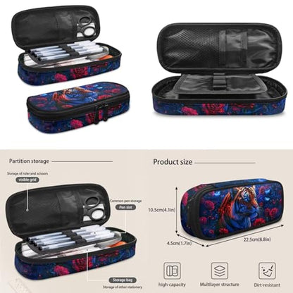 Aesthetic Tiger Backpack for Kids Girls Backpack with Lunch Box Water Bottle Holder and Zipper Pencil Case 4Pcs Set 17" Sturdy Bookbag with Large Front Pocket Lightweight Elementary School Bag - color: Aesthetic Tiger-2