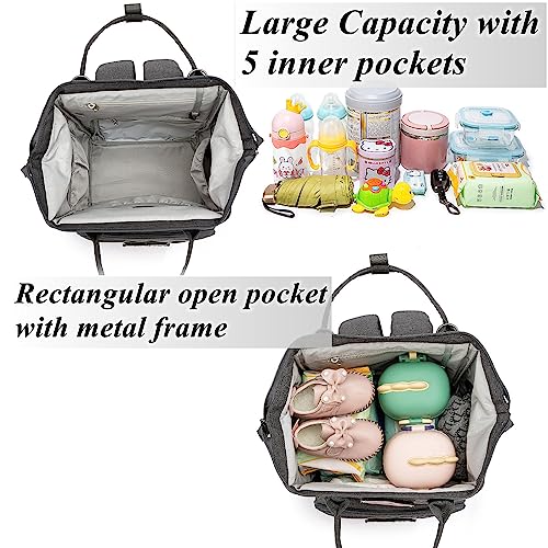 Diaper Bag Backpack for Dad and Mom with USB Charging Port Stroller Straps and Insulated Pocket,army military Travel Nappy Backpack (Dark Grey) - color: Black-grey
