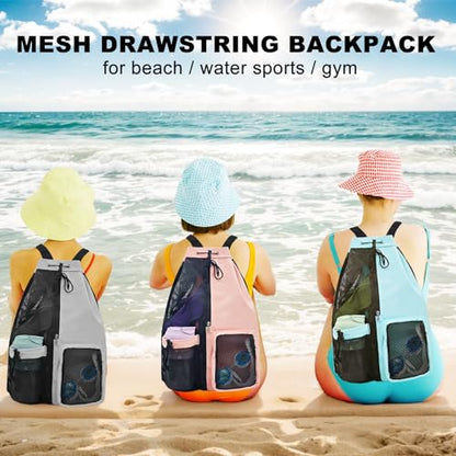 Mesh Beach Backpack with Wet Pocket Drawstring Pool Bag Waterproof Swimming Bag Gym Backpack for Men & Women - color: Pink