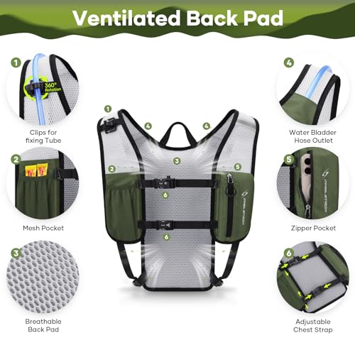 Maelstrom Hydration Backpack, Hiking Backpack with 2L Water Bladder, Running Hydration Vest for Cycling Hiking Rave for Men Women - color: Army Green
