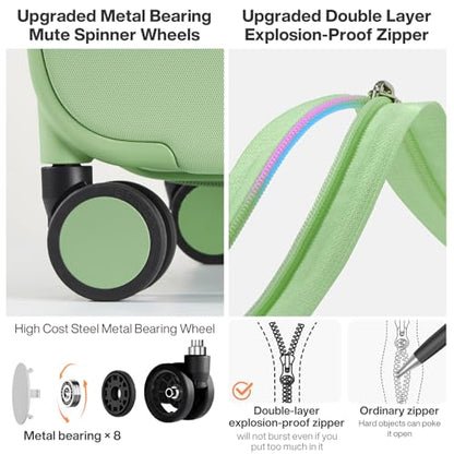 mixi Upgrade Carry on Luggage 14 Inch Underseat Personal Item Suitcases with Spinner Wheels, Hardside Rolling Suitcase PC with TSA Lock Lightweight Travel Case, Fine Grid Avocado Green - color: Fine Grid Avocado Green, size: 14in Underseat