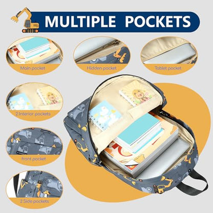 CAMTOP Preschool Backpack for Kids Boys Girls Toddler Backpack Kindergarten School Bookbags for Age 3-8 (Engineering Car Grey) - color: Engineering Car Grey