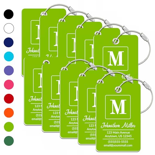 Personalized Luggage Tag | 10 Pack | Custom Luggage Tags for Suitcases | Kids Backpack Tag | 10 Color Options & Choose Font, Font Color - color: Lime, size: 10 pack - Large