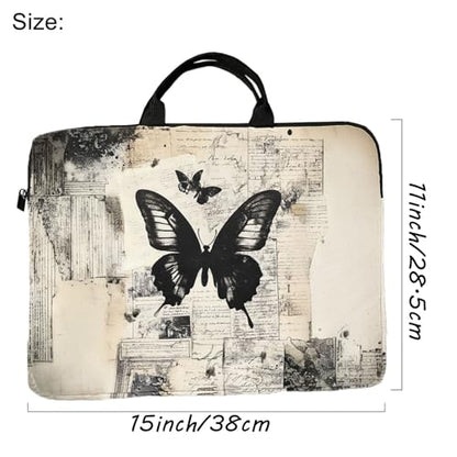 15-Inch Laptop Sleeve – Stylish, Lightweight, Shockproof, Water-Resistant Case for Lenovo, HP, Dell, Asus Notebooks - Black and White Butterfly - color: Black and White Butterfly