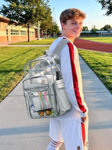 Clear Backpack Heavy Duty With A TSA Lock, 18 Inch Large Clear Back pack, Transparent See Through Bookbag for College, Work, Travel, Sport- Light Grey - color: Grey