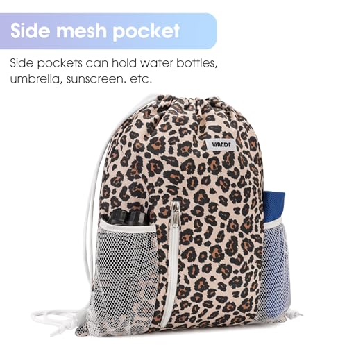 WANDF Drawstring Backpack Sports Gym Sackpack with Mesh Pockets Water Resistant String Bag for Women Men (Pink Leopard) - color: Pink Leopard
